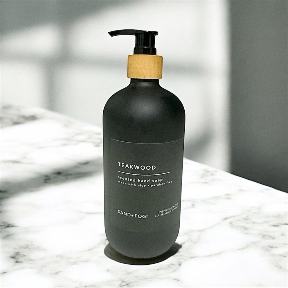 NEW Sand + Fog Teakwood Glass Bottle Liquid Hand Soap - 15.7 fl oz